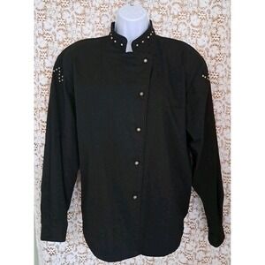 Roughrider by Circle T Shirt Women's L Black Western Detail Long Sleeves Button